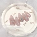 【ロングネイル】ふんわりグラデとリボンの甘めワンホンネイルチップ(Ⅼ41）