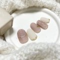 ピンクニットとミルクのく大人かわいいネイルチップ093