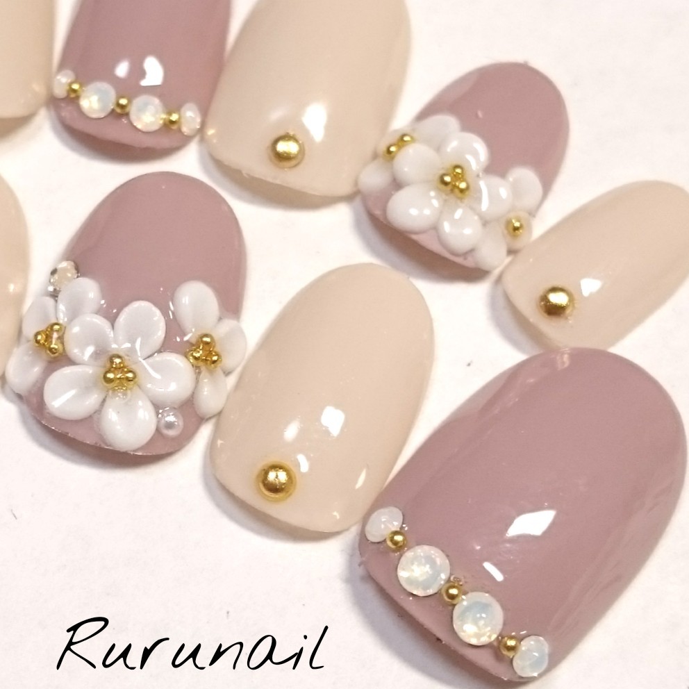 大人かわいいお花ネイルチップ(214) - ネイルチップ通販Ruru nail