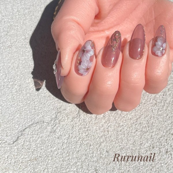画像4: 【ロングネイル】シアーワインとフラワーのネイルチップ(Ⅼ04) (4)