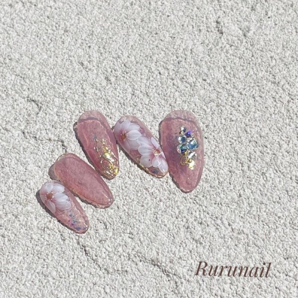 画像3: 【ロングネイル】シアーワインとフラワーのネイルチップ(Ⅼ04) (3)