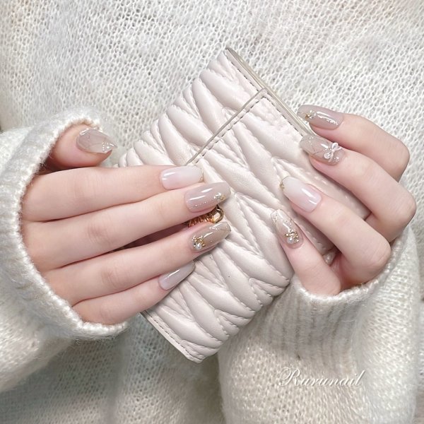 画像3: マグネットチェックとミニリボン大人かわいいネイルチップ（125） (3)