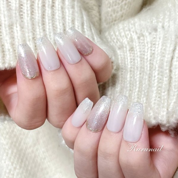 画像3: 優しいホワイトとキラキラ冬ネイルチップ(107) (3)