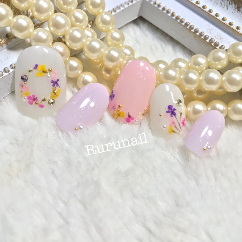 パステルの押し花ネイルチップ 009 ネイルチップ通販ｒｕｒｕ ｎａｉｌ