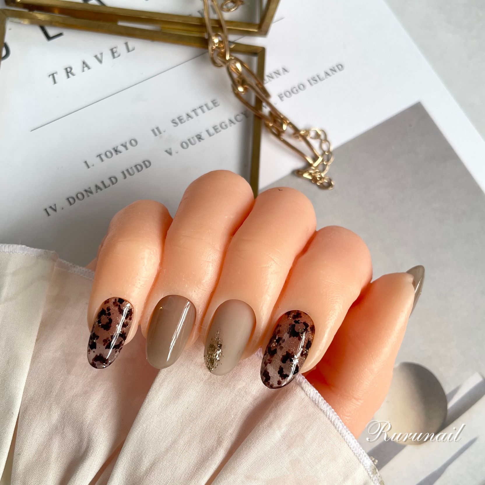 マグレオパードとグレージュミラー秋冬ネイルチップ(495